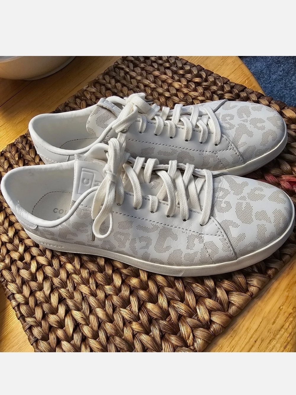 Cole Haan Women's Light Gray Leopard-Print Leather Sneakers